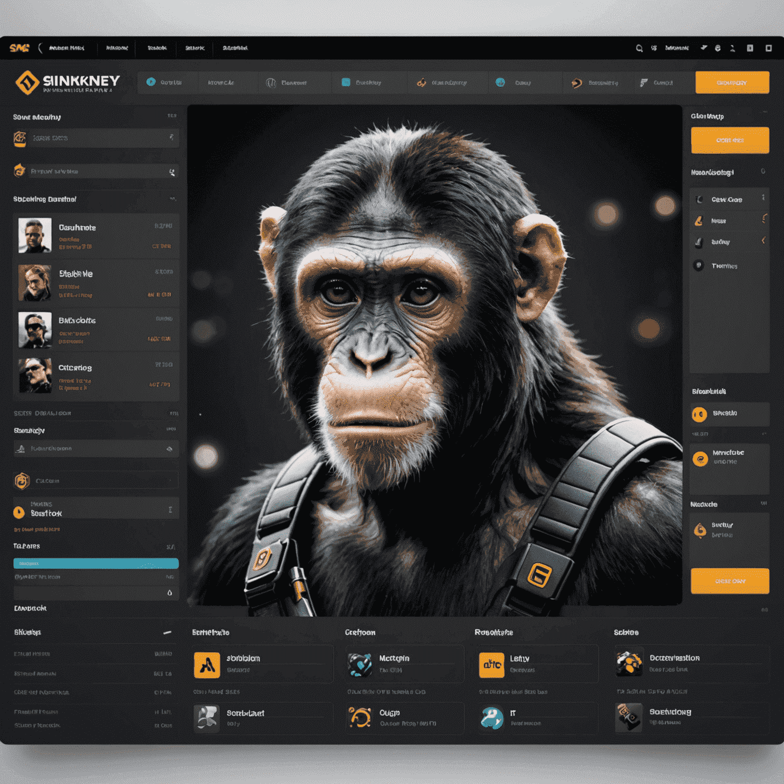A sleek and modern interface of SkinsMonkey Si platform, showcasing various CS2 skins available for trading. The design features a dark background with bright accents highlighting key trading options.