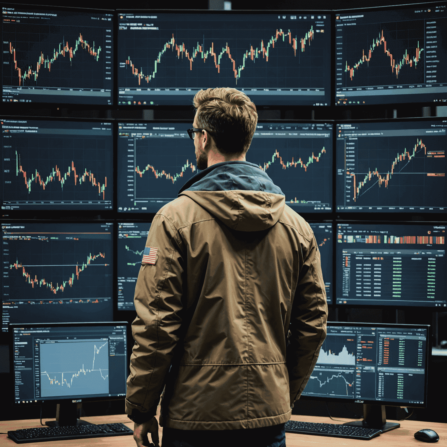 A collage showing various CS2 skins, trading interface, and a beginner trader looking at market charts