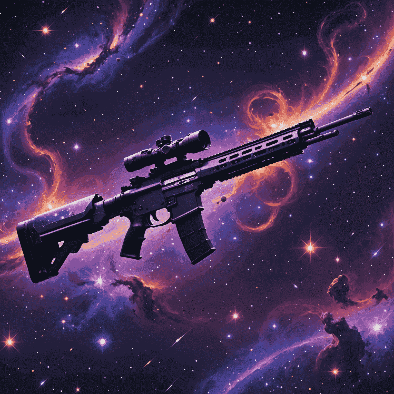 An AWP skin with a cosmic theme, featuring stars and nebulae on a deep purple background