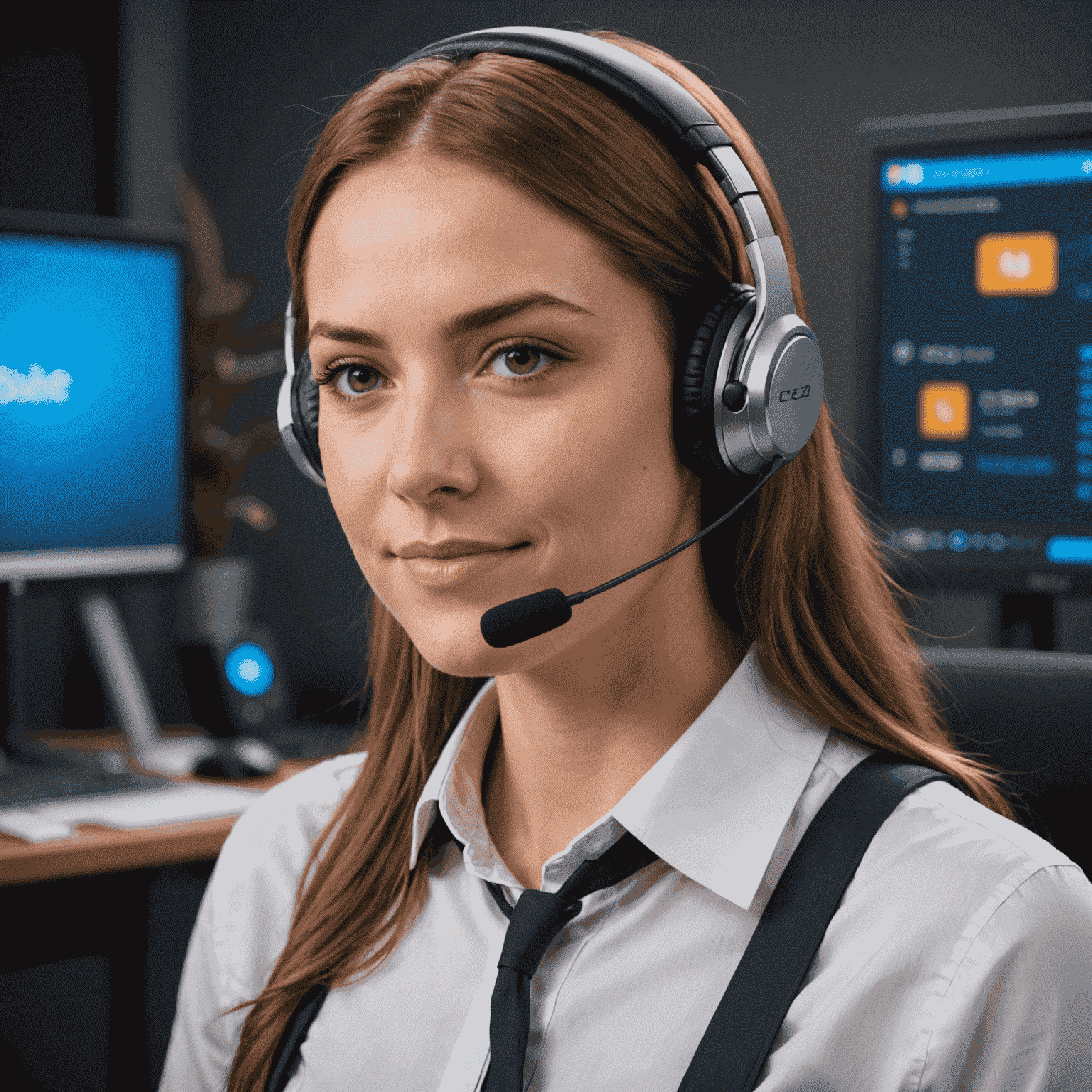 A friendly customer support representative with a headset, ready to assist users with CS2 skin trading inquiries